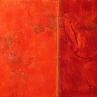 Annotation-Orange-Crimson-encaustic-wood-panel-18x24x2inches-copyright-cheryl-d-mcclure