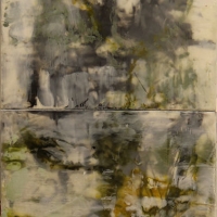 Annotation,Graphite-Green-gold-encaustic-wood-panel-diptych-24x12x2inches-copyright-cheryldmcclure