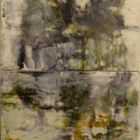Annotation,Graphite-Green-gold-encaustic-wood-panel-diptych-24x12x2inches-copyright-cheryldmcclure